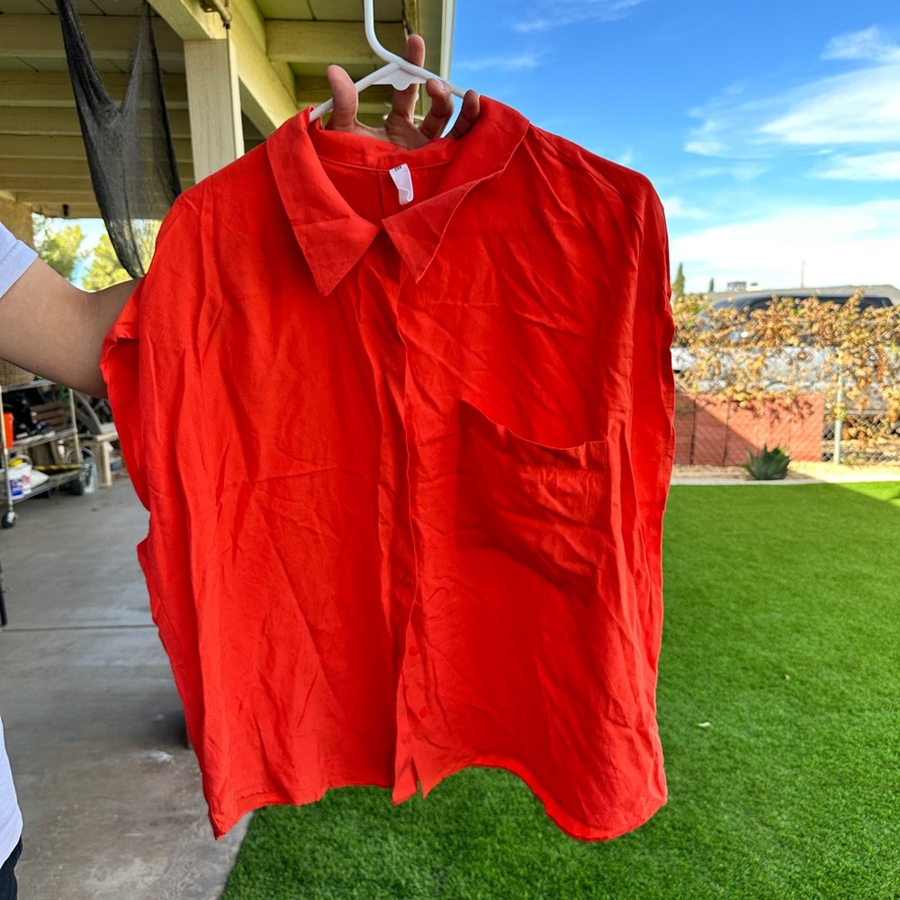 Vibrant Red Button-Up Shirt and short set